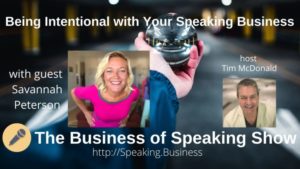 Title card for Savannah Peterson on The Business of Speaking Show